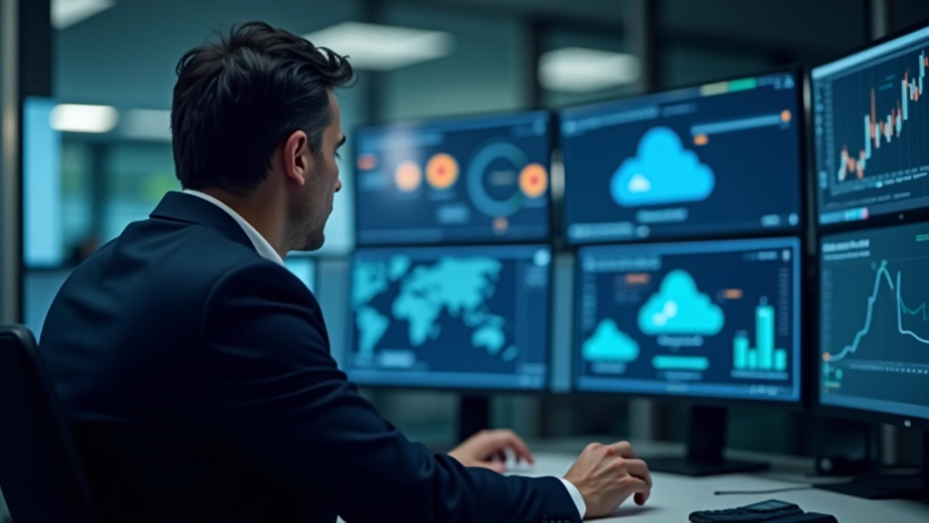 IT manager reviewing cloud deployment architecture on dashboard with multiple system integration points